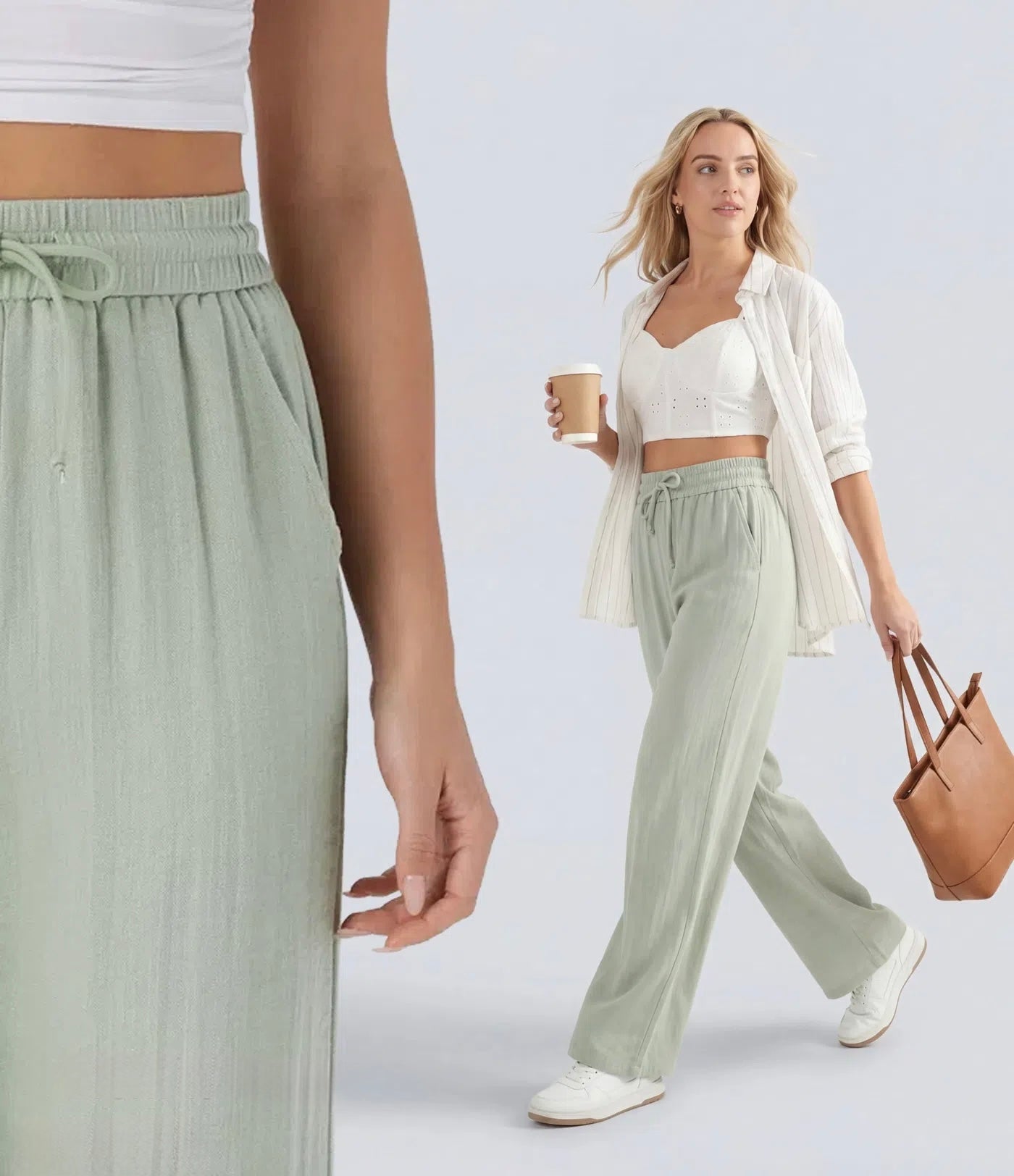 LUNA | Pantalón de Lino de Pierna Ancha con Cintura Alta