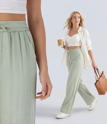 LUNA | Pantalón de Lino de Pierna Ancha con Cintura Alta
