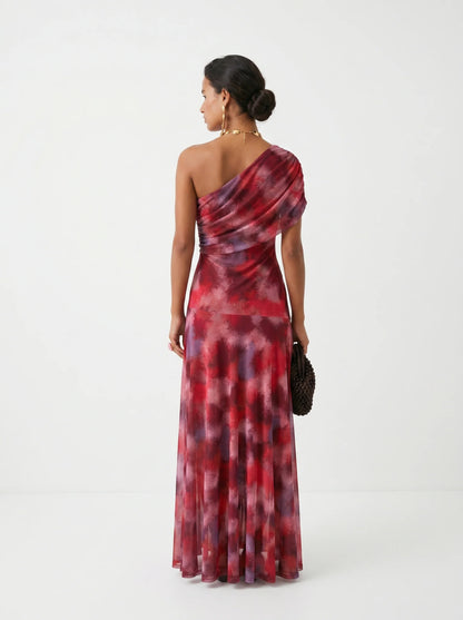 RUBINA | Vestido Maxi de Un Hombro con Estampado Acuarela