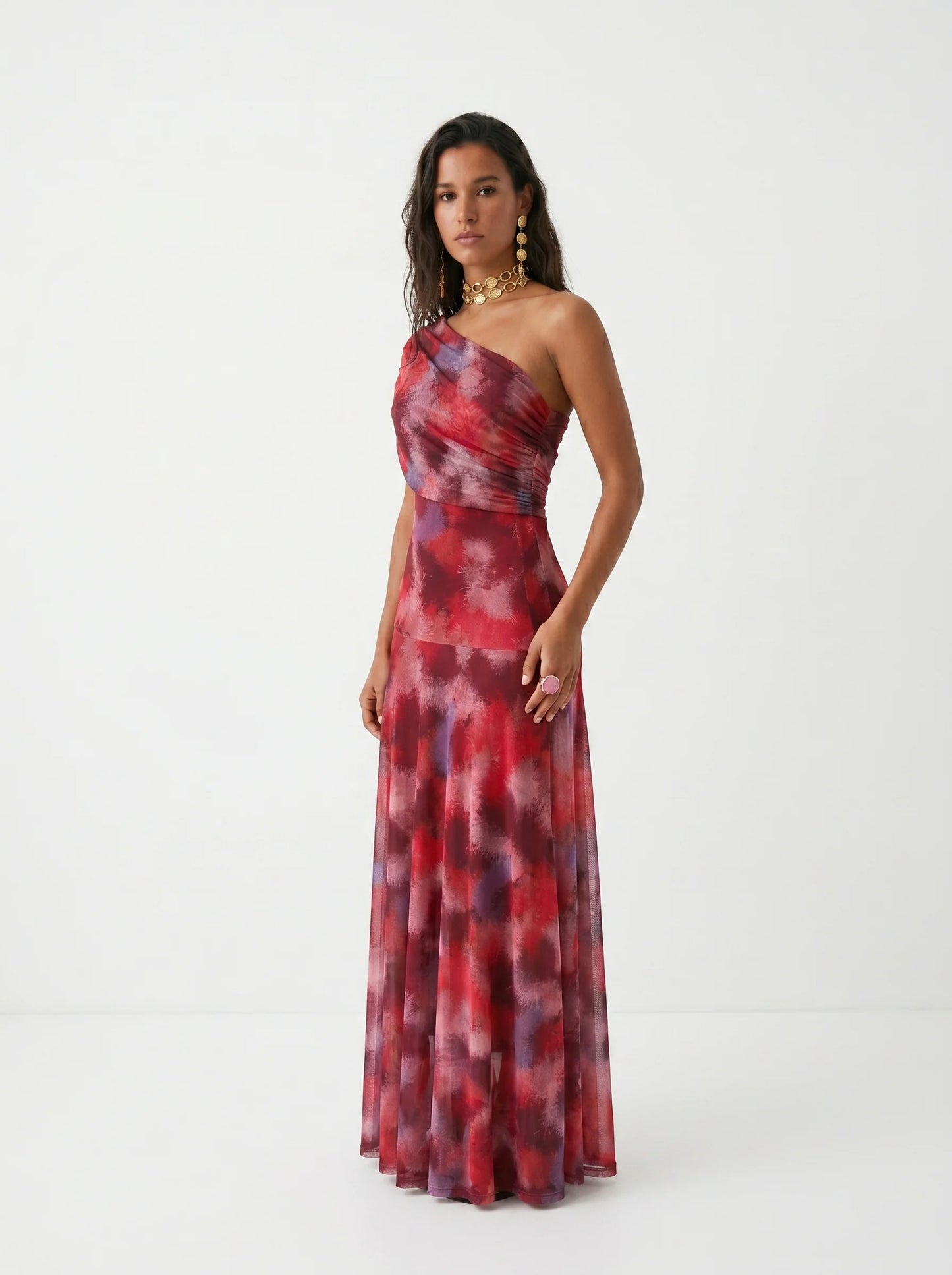 RUBINA | Vestido Maxi de Un Hombro con Estampado Acuarela