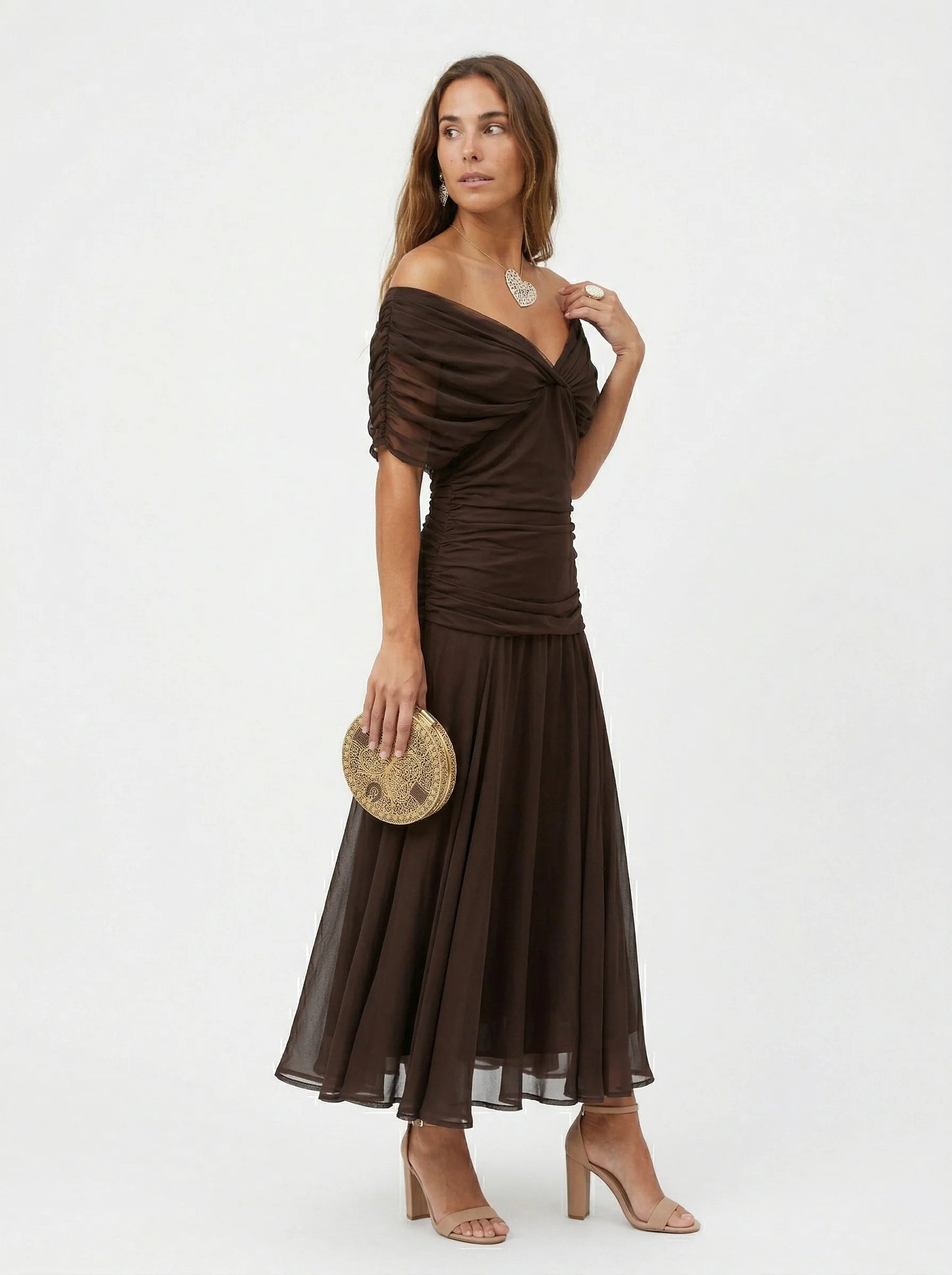 VALENTINA | Vestido Maxi de Tul con Escote Bardot y Falda Fluida