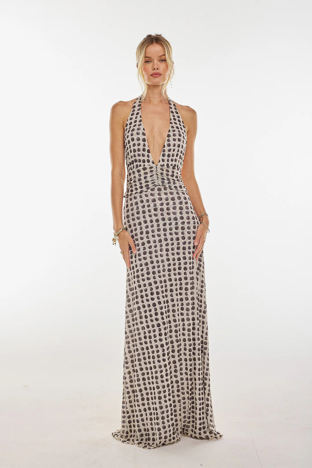 ROSALÍA | Vestido Largo Estampado Rosas con Escote V Halter