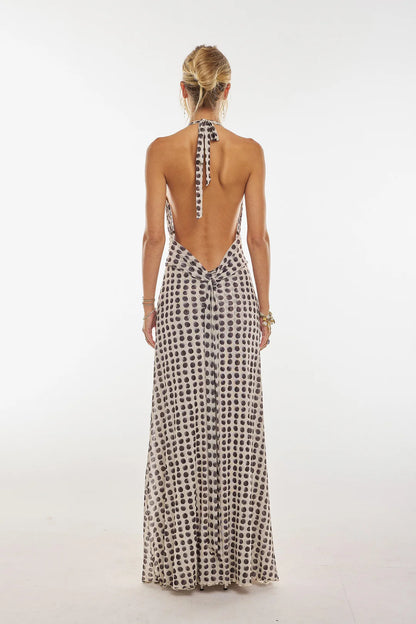 ROSALÍA | Vestido Largo Estampado Rosas con Escote V Halter