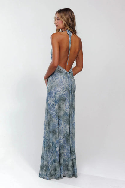 ROSALÍA | Vestido Largo Estampado Rosas con Escote V Halter