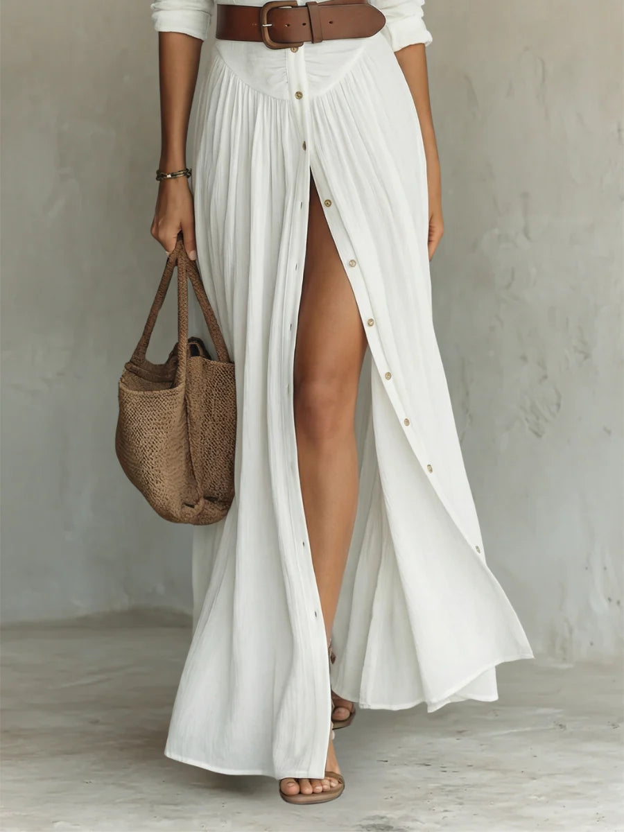 BLANCA | Vestido Camisero Maxi con Abertura y Botones