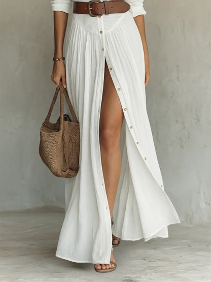 BLANCA | Vestido Camisero Maxi con Abertura y Botones